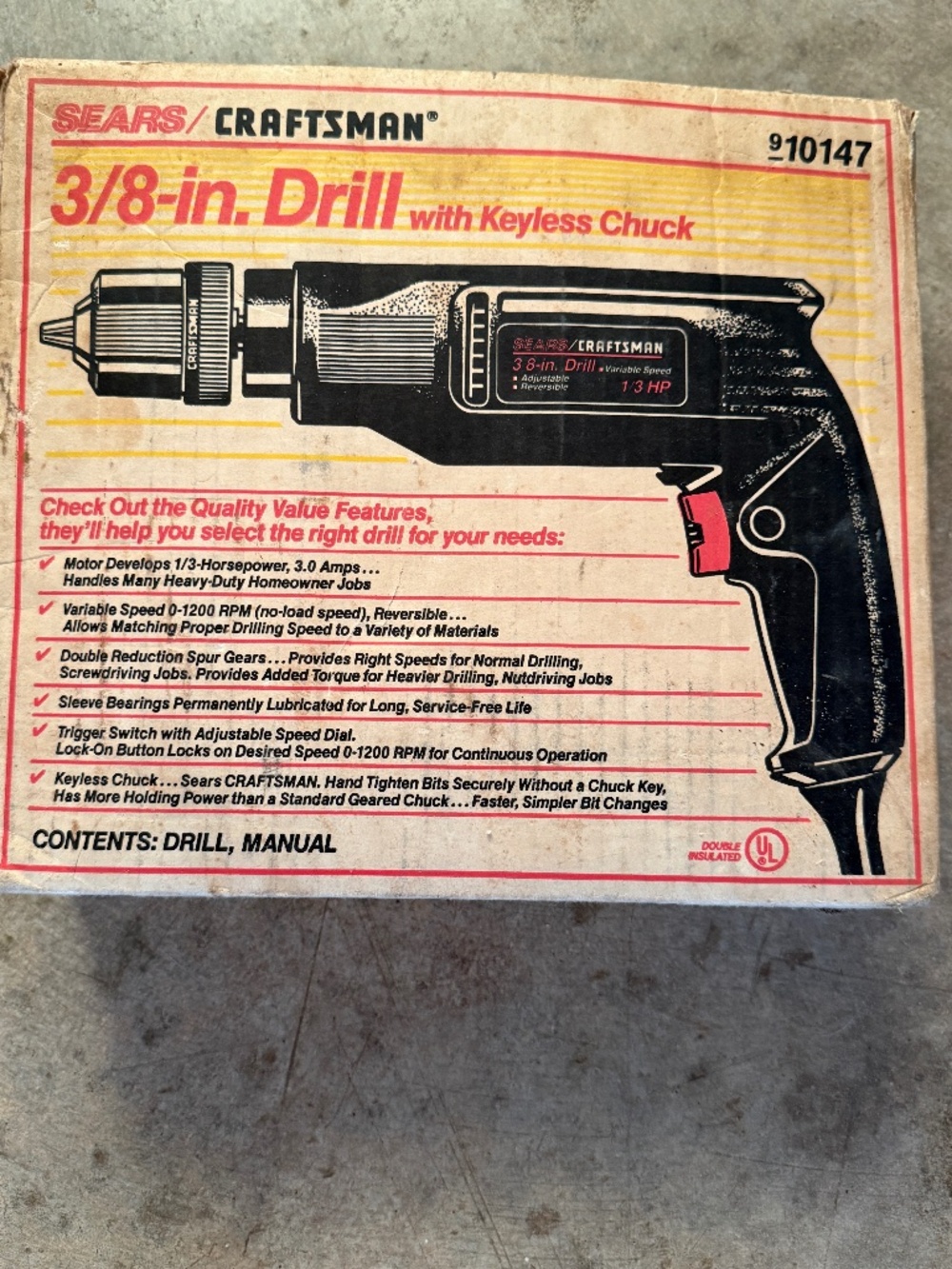 Vintage Sears craftsman 3/8 inch corded drill with keyless chuck model # 910147